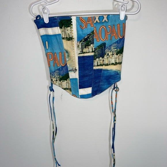 White Fox Boutique Strapless top with Blue and Green Print - Picture 4 of 13